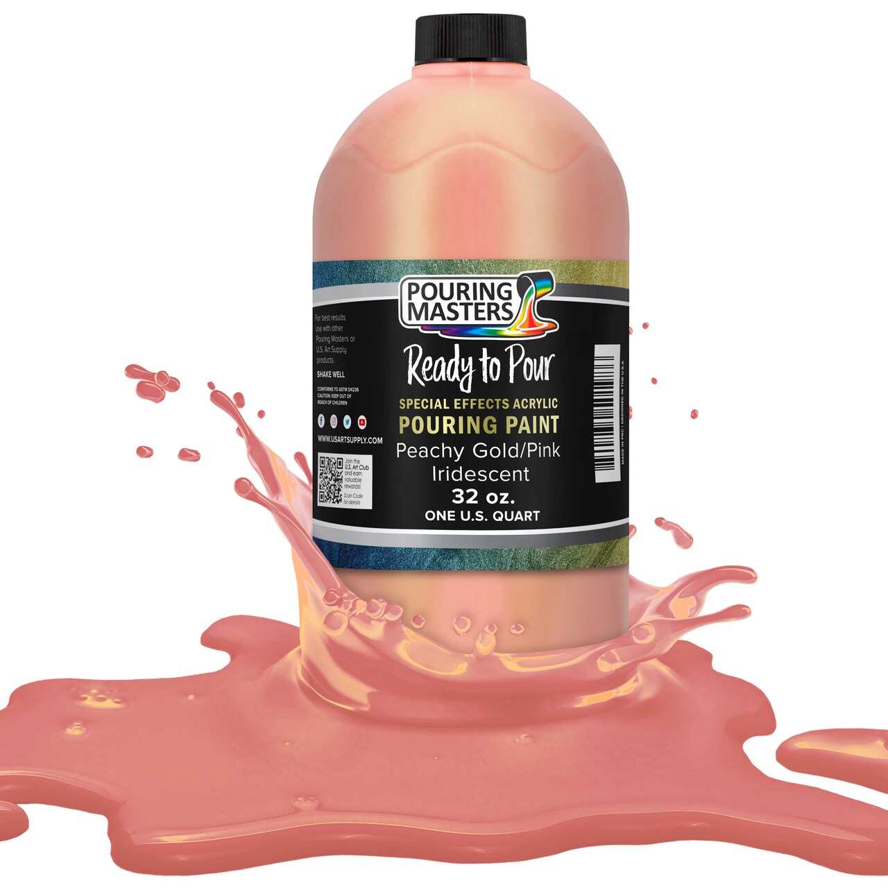Pouring Masters Peachy Gold/Pink Iridescent Special Effectsr Acrylic Pouring Paint - Premium 32-Ounce Pre-Mixed Fluid Acrylic Paint - Fluid Art Supplies for Canvas, Wood, Paper, Tile & Rocks